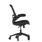 Chaise de bureau ergonomique pivotante Kelista de Flash Furniture à dossier mi-hauteur avec accoudoirs relevables et roulettes transparentes