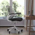 Chaise de bureau ergonomique pivotante Kelista de Flash Furniture à dossier mi-hauteur avec accoudoirs relevables et roulettes transparentes