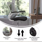 Chaise de bureau ergonomique pivotante Kelista de Flash Furniture à dossier mi-hauteur avec accoudoirs relevables et roulettes transparentes