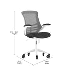 Chaise de bureau ergonomique pivotante Kelista de Flash Furniture à dossier mi-hauteur avec accoudoirs relevables et roulettes transparentes