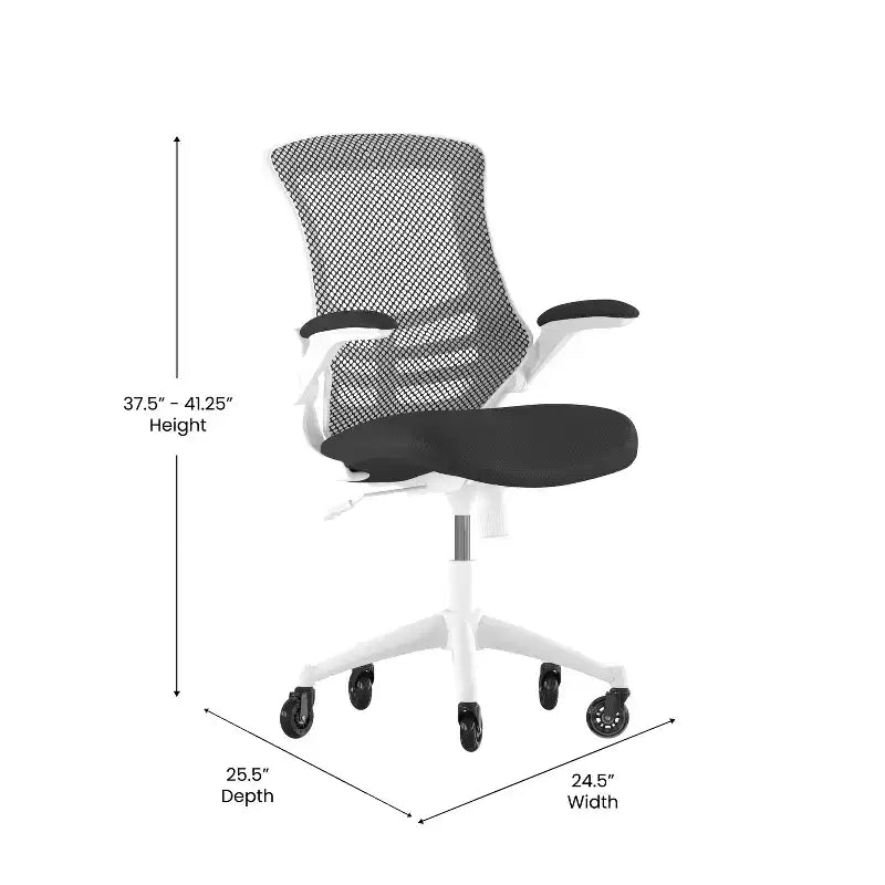 Chaise de bureau ergonomique pivotante Kelista de Flash Furniture à dossier mi-hauteur avec accoudoirs relevables et roulettes transparentes
