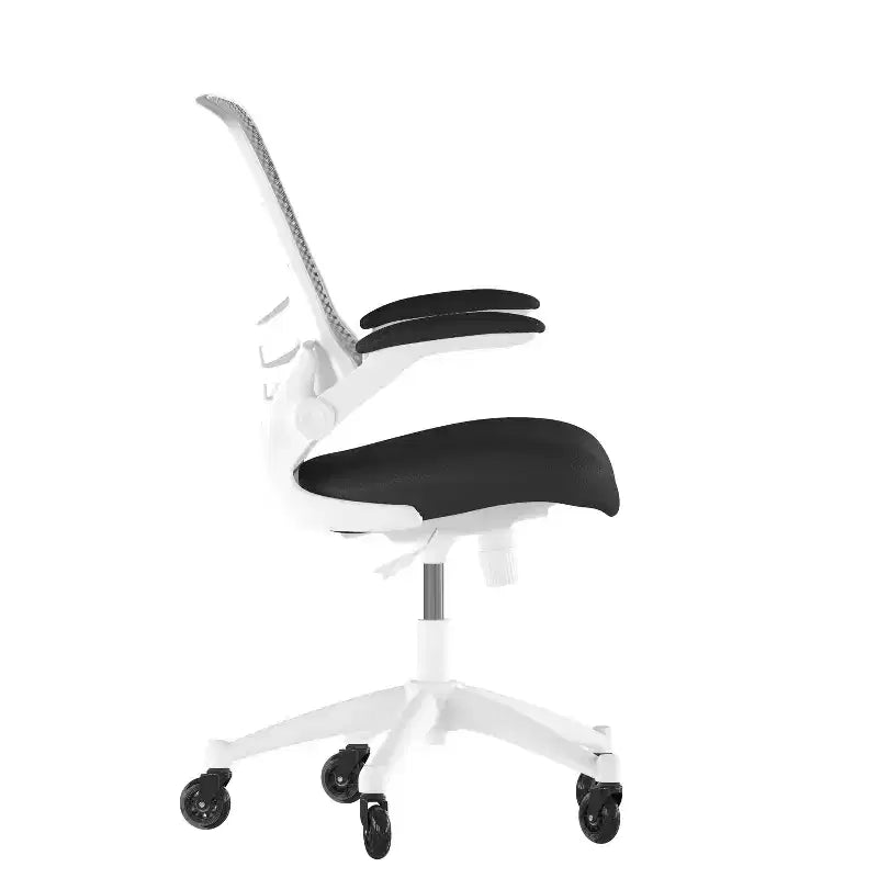 Chaise de bureau ergonomique pivotante Kelista de Flash Furniture à dossier mi-hauteur avec accoudoirs relevables et roulettes transparentes