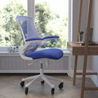 Chaise de bureau ergonomique pivotante Kelista de Flash Furniture à dossier mi-hauteur avec accoudoirs relevables et roulettes transparentes