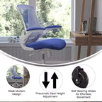 Chaise de bureau ergonomique pivotante Kelista de Flash Furniture à dossier mi-hauteur avec accoudoirs relevables et roulettes transparentes