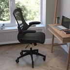 Chaise de bureau ergonomique pivotante Kelista de Flash Furniture à dossier mi-hauteur avec accoudoirs relevables et roulettes transparentes