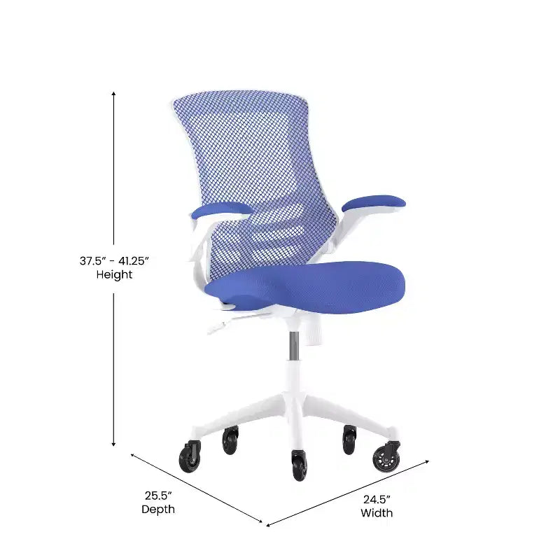 Chaise de bureau ergonomique pivotante Kelista de Flash Furniture à dossier mi-hauteur avec accoudoirs relevables et roulettes transparentes