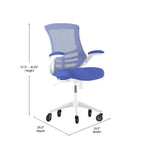 Chaise de bureau ergonomique pivotante Kelista de Flash Furniture à dossier mi-hauteur avec accoudoirs relevables et roulettes transparentes
