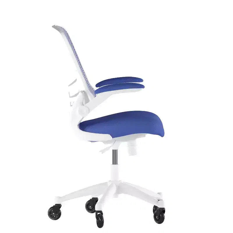 Chaise de bureau ergonomique pivotante Kelista de Flash Furniture à dossier mi-hauteur avec accoudoirs relevables et roulettes transparentes