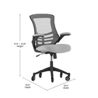 Chaise de bureau ergonomique pivotante Kelista de Flash Furniture à dossier mi-hauteur avec accoudoirs relevables et roulettes transparentes