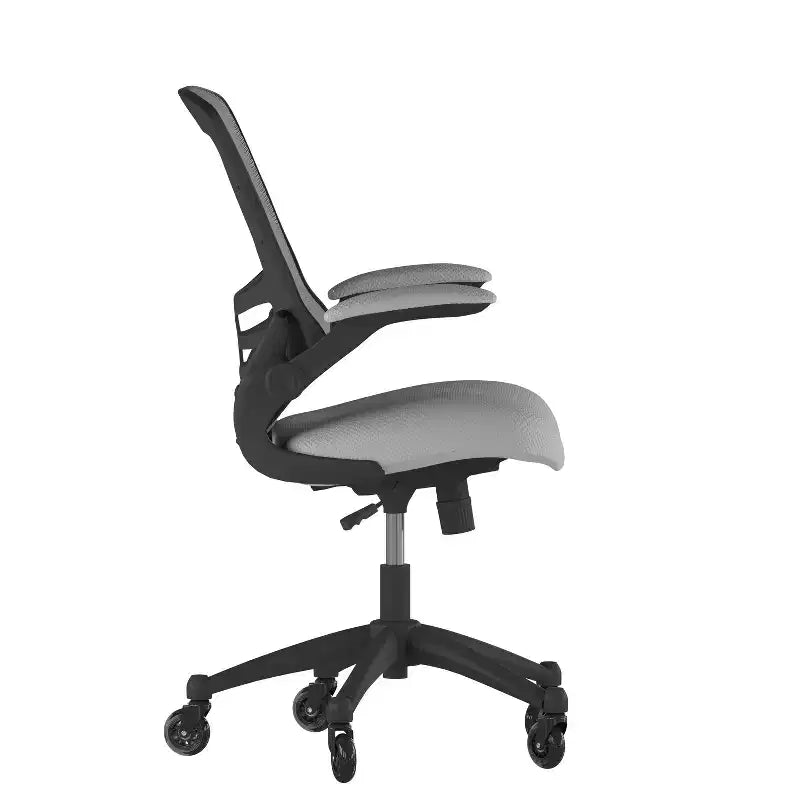 Chaise de bureau ergonomique pivotante Kelista de Flash Furniture à dossier mi-hauteur avec accoudoirs relevables et roulettes transparentes