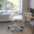 Chaise de bureau ergonomique pivotante Kelista de Flash Furniture à dossier mi-hauteur avec accoudoirs relevables et roulettes transparentes