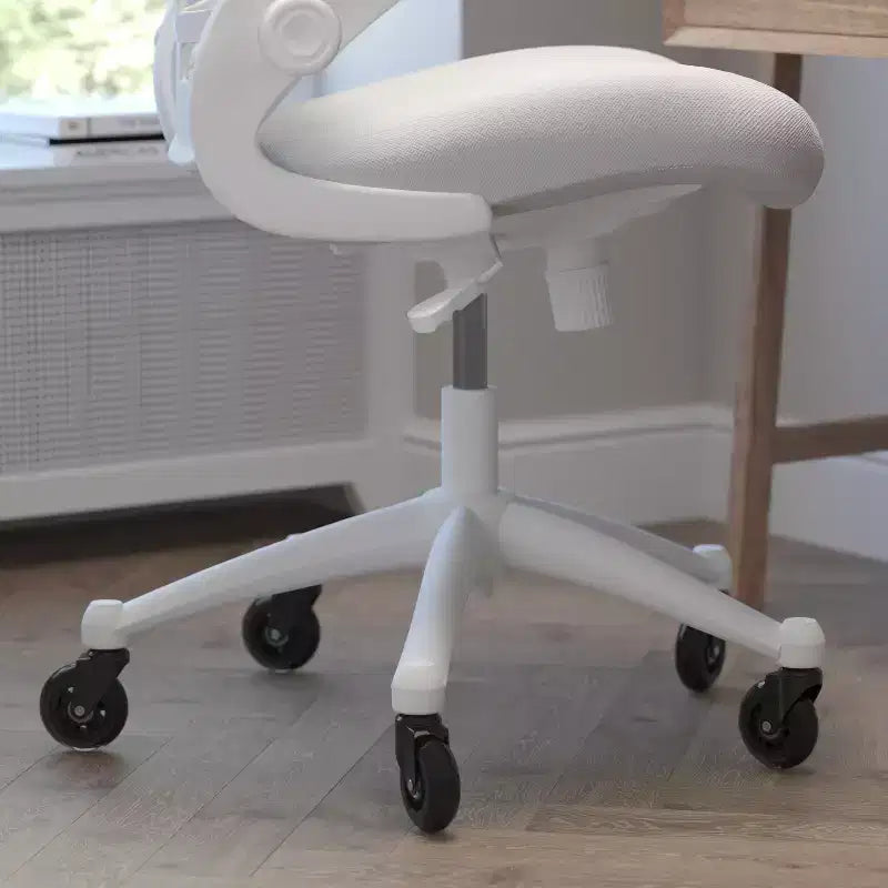 Chaise de bureau ergonomique pivotante Kelista de Flash Furniture à dossier mi-hauteur avec accoudoirs relevables et roulettes transparentes