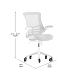 Chaise de bureau ergonomique pivotante Kelista de Flash Furniture à dossier mi-hauteur avec accoudoirs relevables et roulettes transparentes