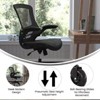 Chaise de bureau ergonomique pivotante Kelista de Flash Furniture à dossier mi-hauteur avec accoudoirs relevables et roulettes transparentes