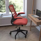Chaise de bureau ergonomique pivotante Kelista de Flash Furniture à dossier mi-hauteur avec accoudoirs relevables et roulettes transparentes