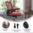 Chaise de bureau ergonomique pivotante Kelista de Flash Furniture à dossier mi-hauteur avec accoudoirs relevables et roulettes transparentes