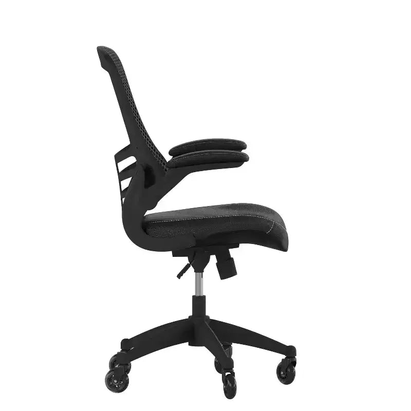 Chaise de bureau ergonomique pivotante Kelista de Flash Furniture à dossier mi-hauteur avec accoudoirs relevables et roulettes transparentes