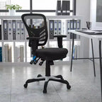 Chaise de bureau ergonomique multifonction Emma and Oliver à dossier mi-haut en maille noire avec accoudoirs réglables