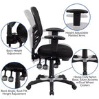 Chaise de bureau ergonomique multifonction Emma and Oliver à dossier mi-haut en maille noire avec accoudoirs réglables