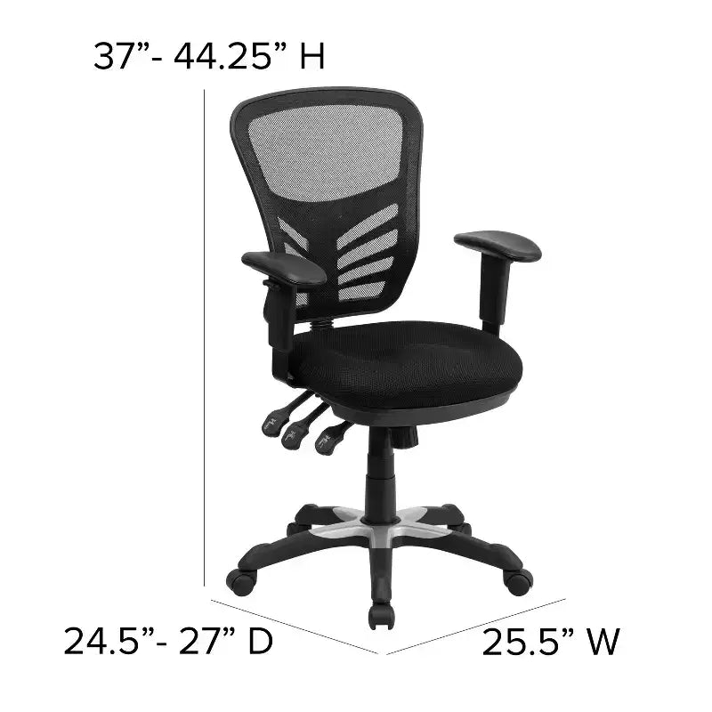 Chaise de bureau ergonomique multifonction Emma and Oliver à dossier mi-haut en maille noire avec accoudoirs réglables