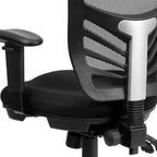 Chaise de bureau ergonomique multifonction Emma and Oliver à dossier mi-haut en maille noire avec accoudoirs réglables