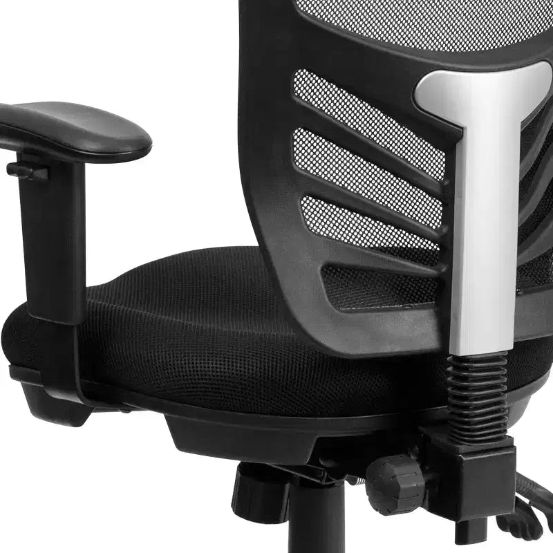 Chaise de bureau ergonomique multifonction Emma and Oliver à dossier mi-haut en maille noire avec accoudoirs réglables
