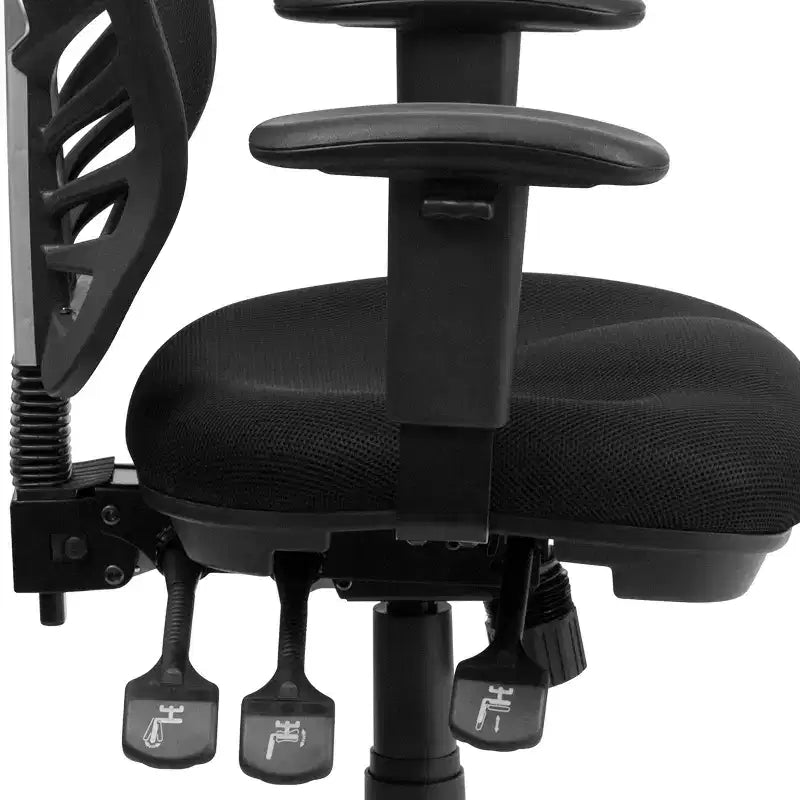 Chaise de bureau ergonomique multifonction Emma and Oliver à dossier mi-haut en maille noire avec accoudoirs réglables