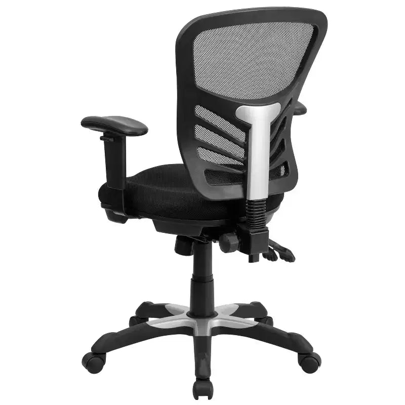 Chaise de bureau ergonomique multifonction Emma and Oliver à dossier mi-haut en maille noire avec accoudoirs réglables