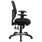 Chaise de bureau ergonomique multifonction Emma and Oliver à dossier mi-haut en maille noire avec accoudoirs réglables