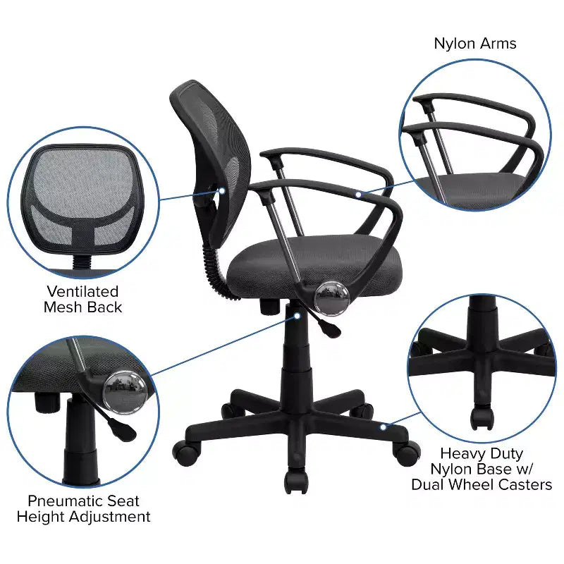 Chaise de bureau ergonomique pivotante Emma and Oliver en maille à dossier mi-hauteur avec dossier carré incurvé et accoudoirs