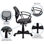 Chaise de bureau ergonomique pivotante Emma and Oliver en maille à dossier mi-hauteur avec dossier carré incurvé et accoudoirs