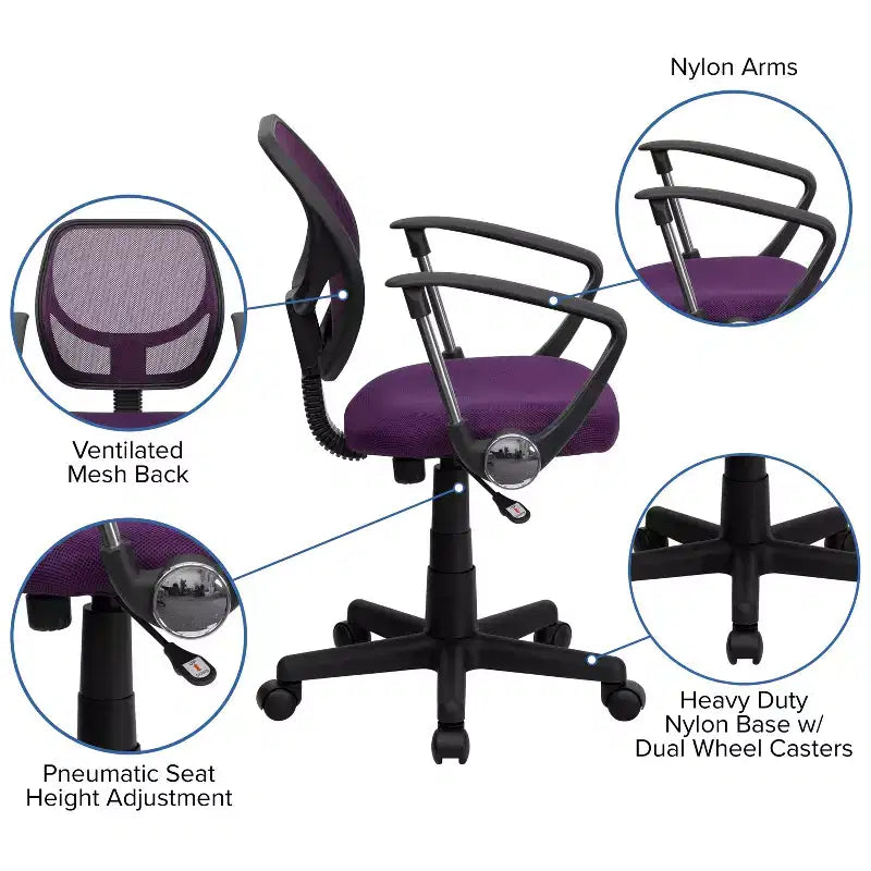 Chaise de bureau ergonomique pivotante Emma and Oliver en maille à dossier mi-hauteur avec dossier carré incurvé et accoudoirs