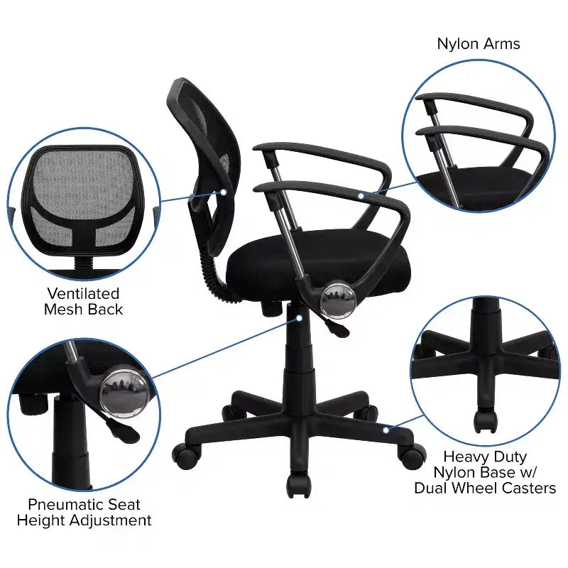 Chaise de bureau ergonomique pivotante Emma and Oliver en maille à dossier mi-hauteur avec dossier carré incurvé et accoudoirs