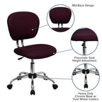 Chaise de bureau pivotante Emma et Oliver avec dossier mi-hauteur en maille et rembourrage, et base chromée