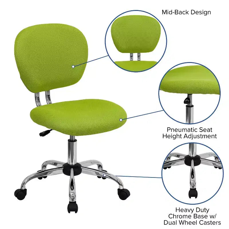 Chaise de bureau pivotante Emma et Oliver avec dossier mi-hauteur en maille et rembourrage, et base chromée