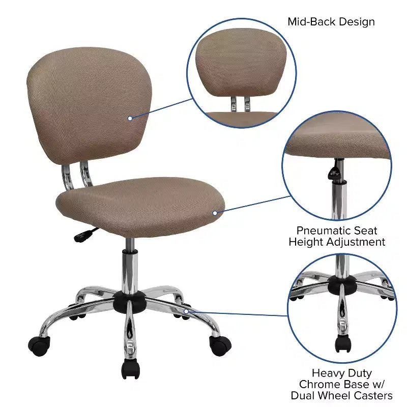 Chaise de bureau pivotante Emma et Oliver avec dossier mi-hauteur en maille et rembourrage, et base chromée