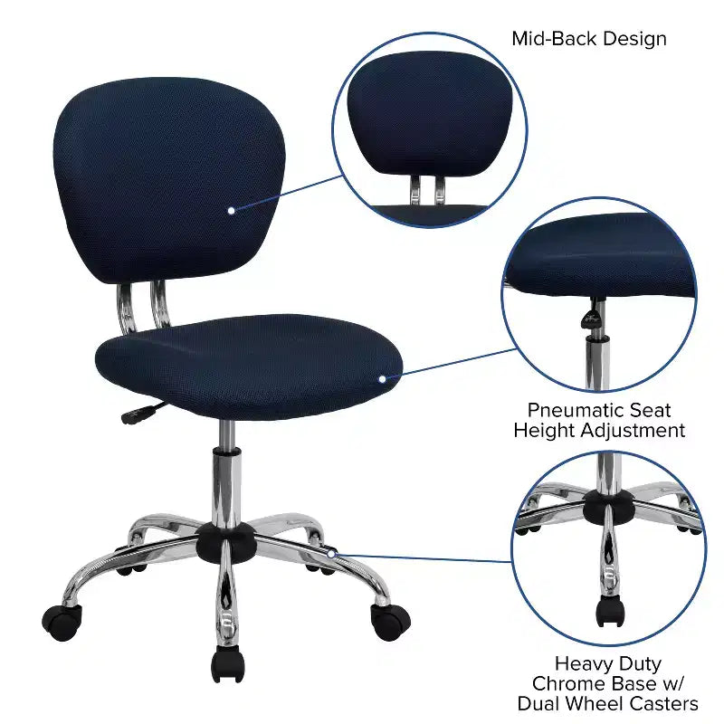 Chaise de bureau pivotante Emma et Oliver avec dossier mi-hauteur en maille et rembourrage, et base chromée