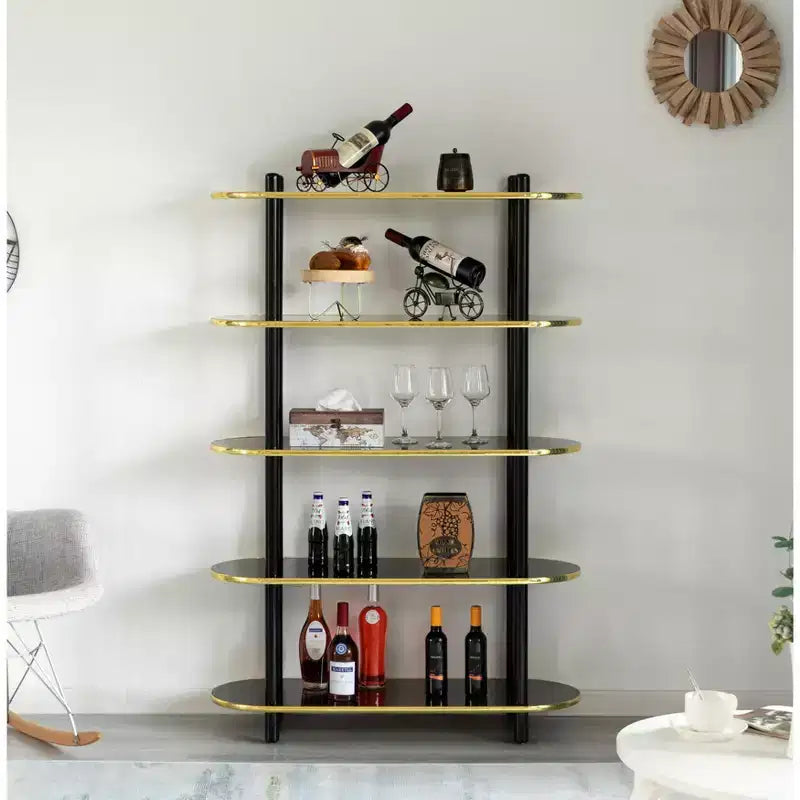Bibliothèque ouverte à 5 niveaux Fabulaxe, Étagère de présentation autoportante de style moderne classique contemporain pour collections, Bibliothèque Étagère de 150 cm de hauteur
