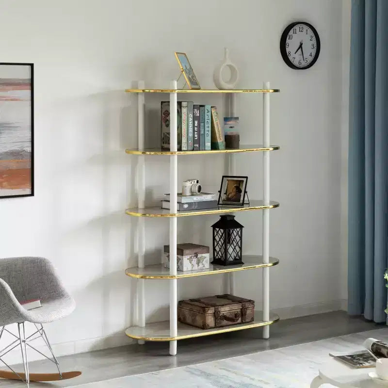 Bibliothèque ouverte à 5 niveaux Fabulaxe, Étagère de présentation autoportante de style moderne classique contemporain pour collections, Bibliothèque Étagère de 150 cm de hauteur