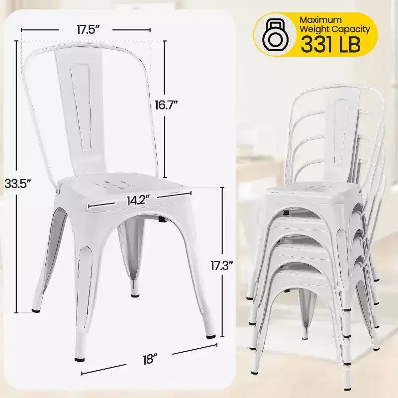 Yaheetech Lot de 4 Chaises de Salle à Manger Classiques en Métal Empilables pour Intérieur Extérieur