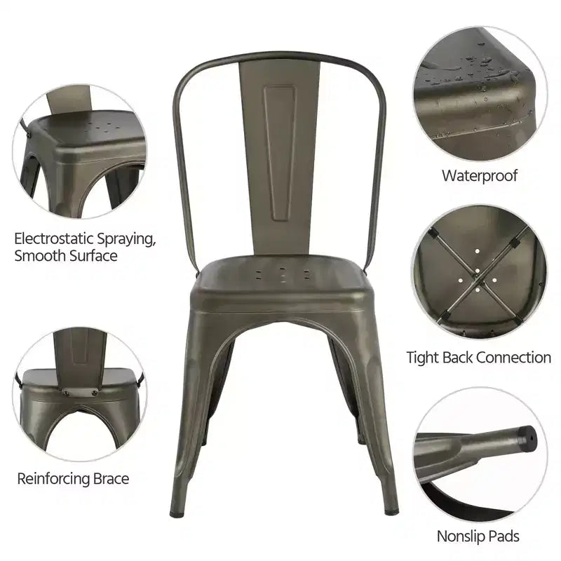 Yaheetech Lot de 4 Chaises de Salle à Manger Classiques en Métal Empilables pour Intérieur Extérieur