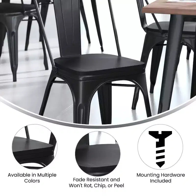Flash Furniture Perry Lot de 4 sièges en bois de polyrésine avec bords arrondis pour chaises et tabourets en métal colorés