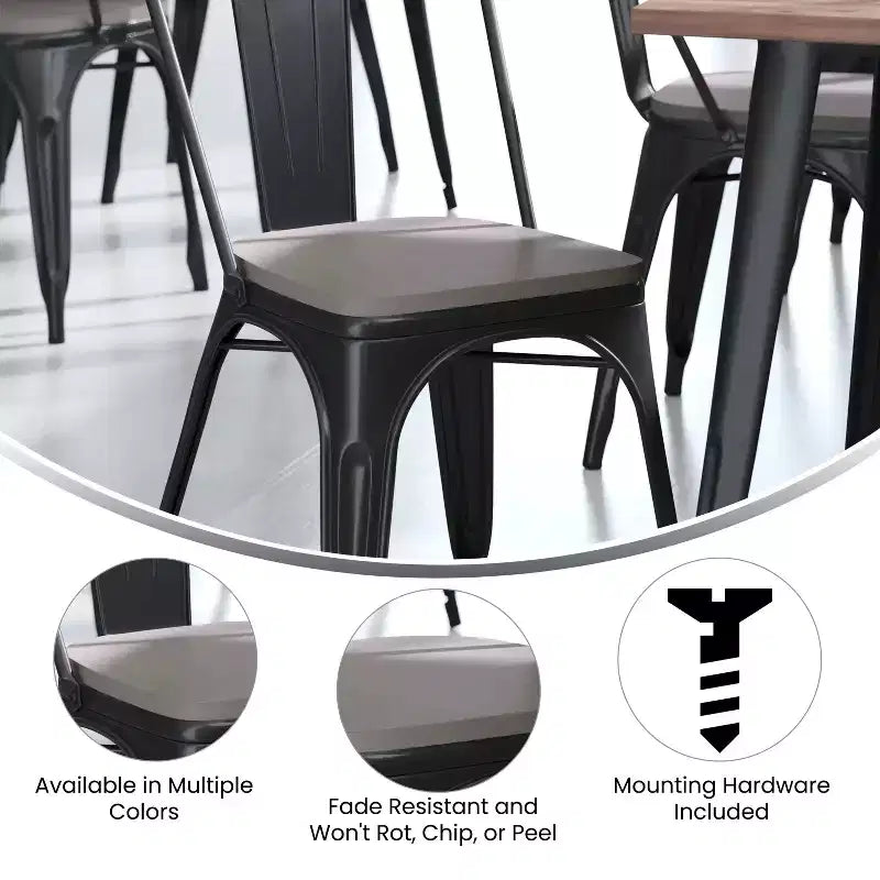 Flash Furniture Perry Lot de 4 sièges en bois de polyrésine avec bords arrondis pour chaises et tabourets en métal colorés