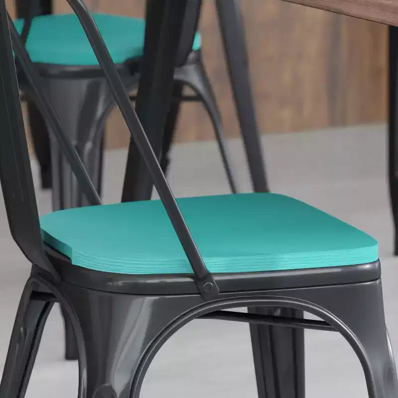Flash Furniture Perry Lot de 4 sièges en bois de polyrésine avec bords arrondis pour chaises et tabourets en métal colorés