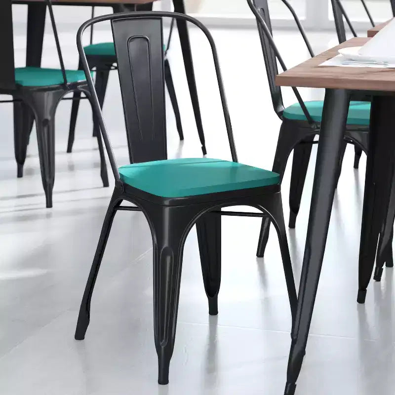 Flash Furniture Perry Lot de 4 sièges en bois de polyrésine avec bords arrondis pour chaises et tabourets en métal colorés