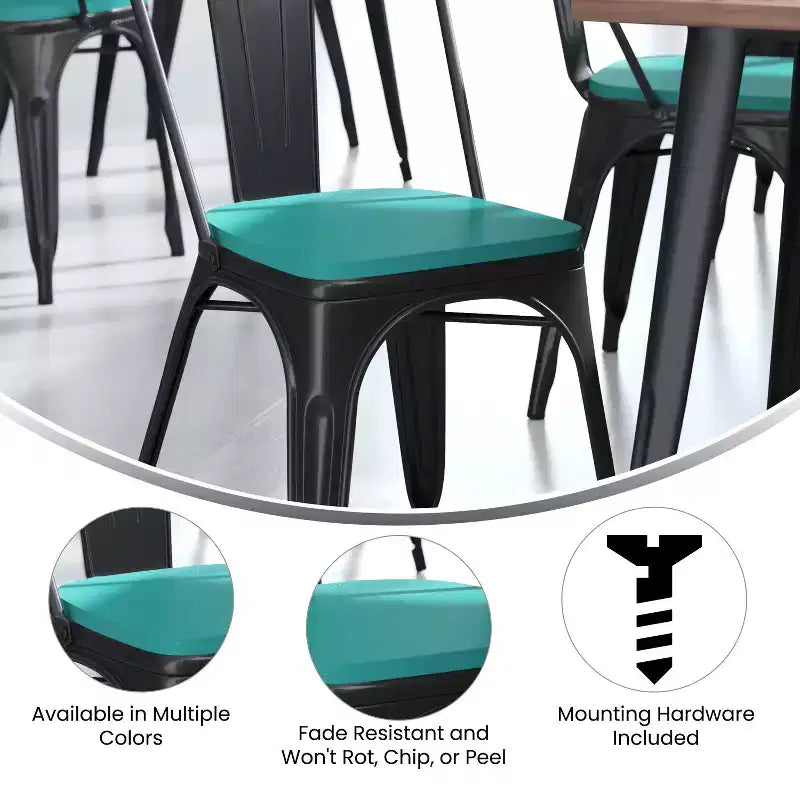 Flash Furniture Perry Lot de 4 sièges en bois de polyrésine avec bords arrondis pour chaises et tabourets en métal colorés