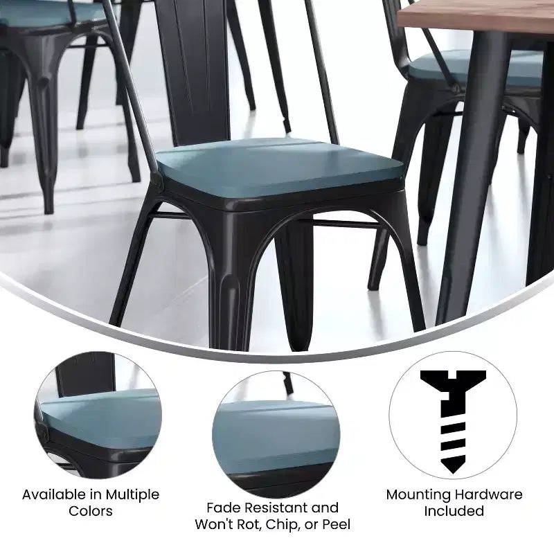 Flash Furniture Perry Lot de 4 sièges en bois de polyrésine avec bords arrondis pour chaises et tabourets en métal colorés