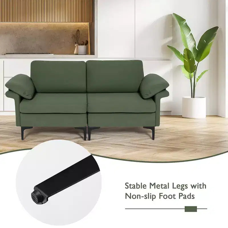Costway Canapé moderne en tissu 2 places pour petits espaces avec pieds en métal Armée