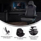 Flash Furniture Falco Chaise de jeu ergonomique à dossier haut réglable avec accoudoirs 4D, oreiller appui-tête et support lombaire réglable