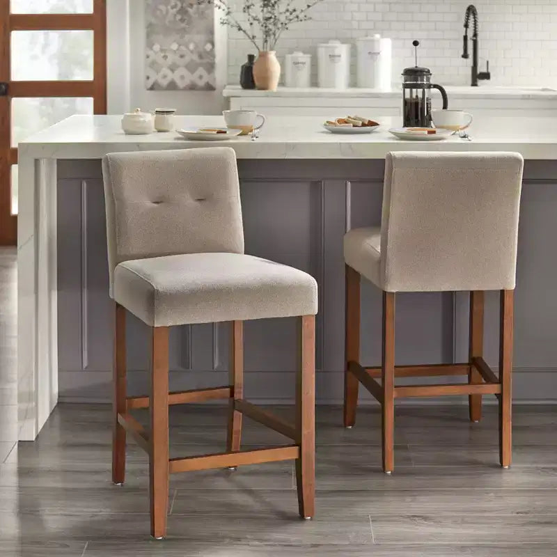Buylateral Lot de 2 tabourets de bar rembourrés en bois massif Crawford à hauteur de comptoir